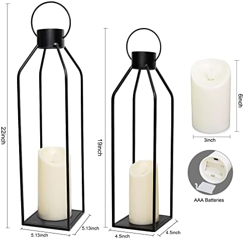 HPC Decor 22'' 19'' Lanterns Decorative w/ Flickering Timer Candles- Large Tall Black Metal Candle Lanterns Set of 2- Modern Farmhouse Decor for Indoor,Outdoor,Tabletop,Porch (No Glass) - Image 6