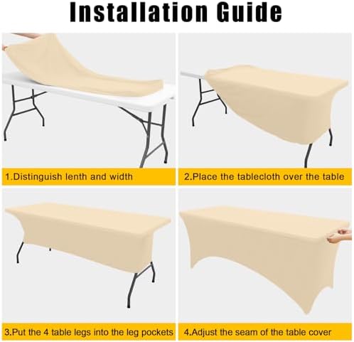 Smiry 2 Pack Spandex Table Cloth 8FT, Elastic Fitted Champagne Tablecloth - Image 4