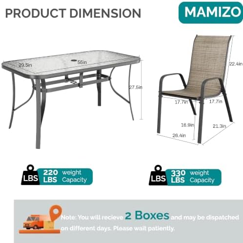 MAMIZO 7 Pieces Patio Dining Set for 6, Glass Table and Textilene Chairs - Image 2