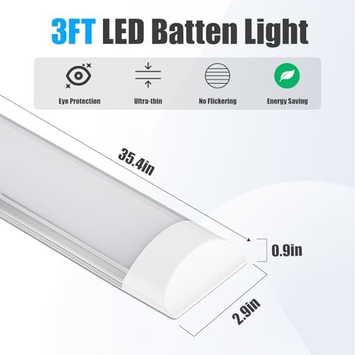 8 Packs 3FT LED Batten Light with 50cm Cable, Ultra-Thin Ceiling Surface Mounted Light, 30W, Day Light 4000K, IP20, LED Ceiling Light Fixture for Garage, Shop, Hallway, Office, Market - Image 3