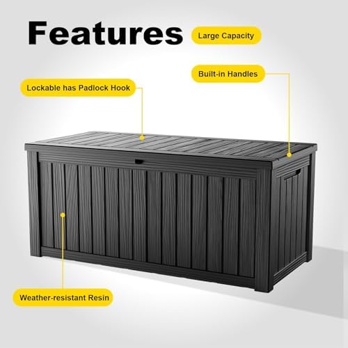 200 Gallon Large Outdoor Storage Box, Black - Image 5