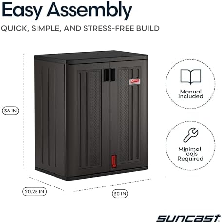 Suncast 30" Heavy-Duty Resin Garage Cabinet, Lockable, Dark Gray - Image 3