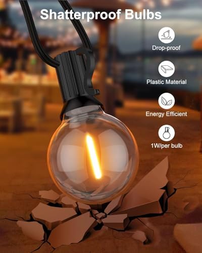 GLUROO 60FT Outdoor String Lights LED, Patio Lights with 32 Bulbs Waterproof, 2700K Warm White for Outside Backyard, Yard, Gazebo, Deck, Porch - Image 5