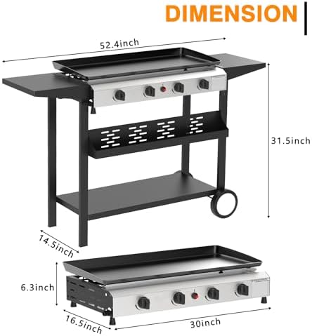 4 Burner Flat Top Grill, 30 Inch Stainless Steel Tabletop Portable Propane Griddle, 40,000 BTU BBQ Gas Griddle Flat Grill for Outdoor BBQ - Image 5