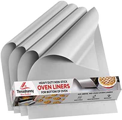 Oven Liners for Bottom of Oven - 17"x 25" Large Heavy Duty Non-Stick 4 Pack by ThreadNanny