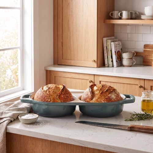 EDGING CASTING Enameled Cast Iron Double Bread Dutch Oven, Slateblue - Image 6