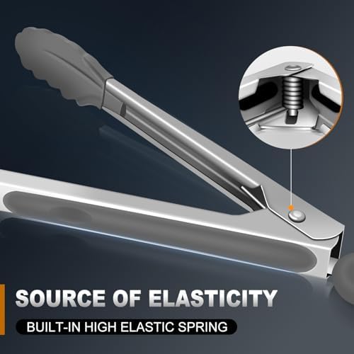 Kitchen Tongs Up To 600°F Silicone Tongs for Cooking 7,9,12 in Grey - Image 4