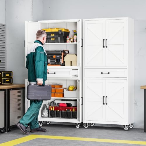 Letaya Metal Garage Storage Cabinets with Wheels,White Rolling Tool Cabinet - Image 2