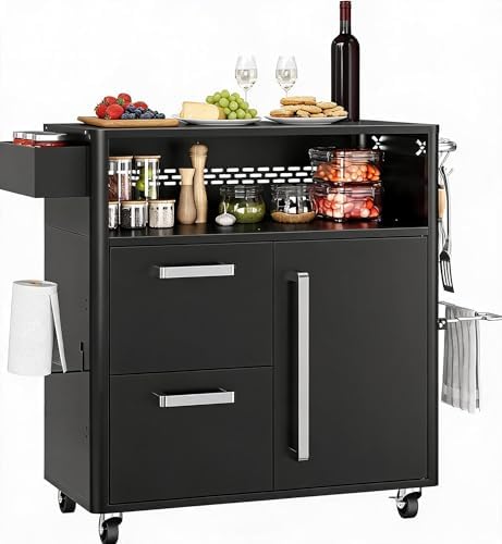 Heavy Duty Outdoor Grill Cart with Stainless Steel Prep Table, Lockable Wheels, Spacious Storage Cabinet, and Island Table Design for Patio or Kitchen Use by Unknown