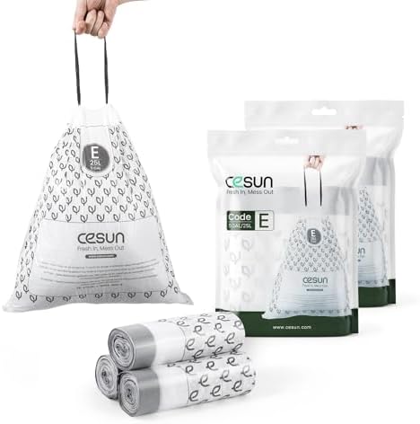 Cesun Code E Drawstring Trash Bags 90 Count, 5 Gallon / 25 Liter by Cesun