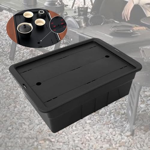 Tea Storage Box with Drainage Tray - IGT Camping Table Basket, Garage Backyard Barbecue Cooking Equipment Organizer- Black - Image 2