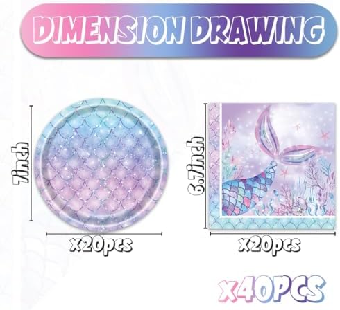 40pcs Mermaid Themed Party Supplies Under the Sea Mermaid Birthday Party Decorations Ocean Party Tableware Set for Girls Baby Shower - Image 2