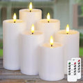 Yeelida Outdoor 6pcs Flameless Waterproof Candles with Handy Remote Control, Cycle Timer Battery Operated Candle Grease Effect LED Flickering Pillar Plastic Long Lasting (White, 3" x4" 5" 5" 6" 6" 7") by Yeelida