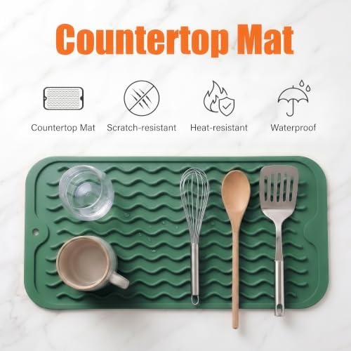 MicoYang Silicone Dish Drying Mat for Multiple Usage,Easy clean,Eco-friendly,Heat-resistant Silicone Mat for Kitchen Counter or Sink,Refrigerator or Drawer Liner Green S 12 inches x 6 inches - Image 3