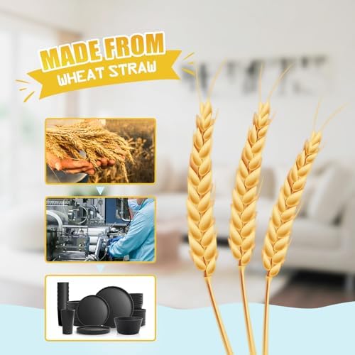 Teivio 24-Piece Kitchen Plastic Coupe Wheat Straw Dinnerware Set, Service for 6, Dinner Plates, Dessert Plate, Cereal Bowls, Cups, Unbreakable Unique Plastic Outdoor Camping RV Dishes, Black - Image 7