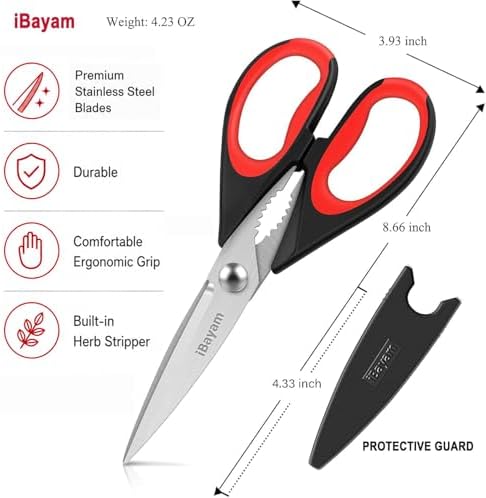 iBayam 3-Pack 8.7" Kitchen Scissors All Purpose Heavy Duty Shears w/Sheath - Image 4