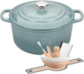 EDGING CASTING Enameled Cast Iron Dutch Oven with Sourdough Bread Baking Kit, Bread Dutch Oven with Lid, Includes Proofing Basket & Baking Tools, 5qt, Seasalt by EDGINGCOOKWARE