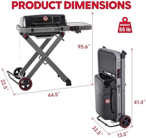 Feasto Portable Gas Grill with Foldable X-Frame Cart for Tailgating, Black - Image 3
