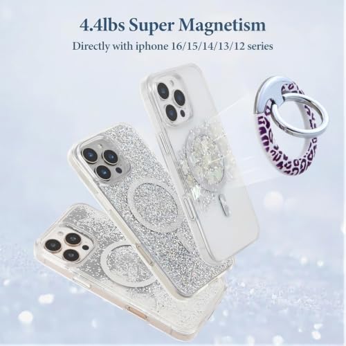 Magnetic Phone Ring for MagSafe Grip, Super Magnet Twinkle Design Ring Holder Stand, MagSafe Accessory for iPhone 17/16/15/14/13 Pro Max Plus，Purple Leopard - Image 5