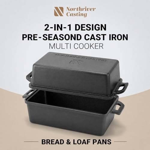 Northriver Casting 9×5 Inch Cast Iron Loaf Pan with Lid | Bread Baking Pan | Even Heat Distribution for Homemade Bread, Cake, and Meatloaf | 2 Piece Set - Image 2