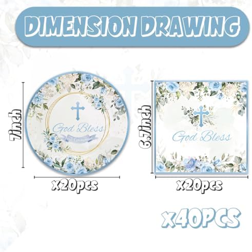 40Pcs Blue God Bless Party Supplies Tableware Set 20 Plates and 20 Napkins for God Bless Party Decoration Serve 20 Guests - Image 2