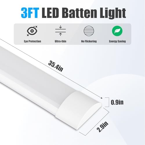 4 Packs 3FT LED Batten Light with 50cm Cable, Slim Ceiling Surface Mounted Light, 30W, 4000K, IP20, LED Ceiling Lamp for Garage, Shop, Hallway, Office, Market - Image 3