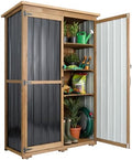 Outdoor Storage Cabinet with Shelves, Wood & Metal Storage Shed with Weatherproof Roof, 3 Removable Shelves, Lockable Doors, Adjustable Feet, Outside Storage Cabinet for Garage, Patio, Backyard by MayugardeningPetfurniture