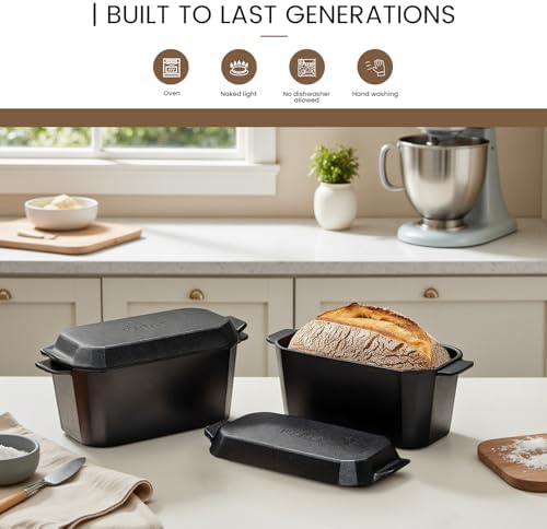 Cast Iron Bread Loaf Pan with Lid,Bread Baking Pan,Cast Iron Dutch Oven for Sourdough,10 x 5 Inch Pre-seasoned Even Heat Distribution Baking Pan for Homemade Bread - Image 6