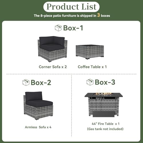 Aoxun 8 Piece Patio Furniture Set with 44" Fire Pit Table Wicker Rattan - Image 5