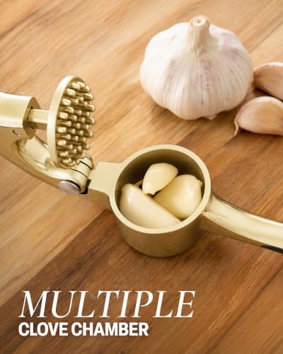 Zulay Kitchen Metal Garlic Press Garlic Mincer Tool Stainless Steel, Gold - Image 4