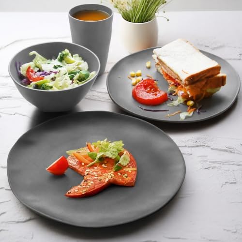 Teivio 32-Piece Plates and Bowls Sets for 8, Irregular Gray Dinnerware Sets - Image 4