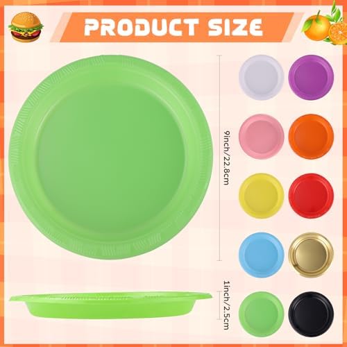 Plastic Plates 9 Inch Plastic Solid Round Party Dessert Dinner Plates for Weddings Party BBQs Birthday Camping and Anniversary (50, Green) - Image 3