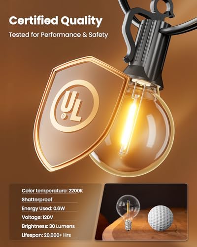 Brightown Outdoor String Lights, 29FT G40 LED IP65 Waterproof Patio Lights - Image 5