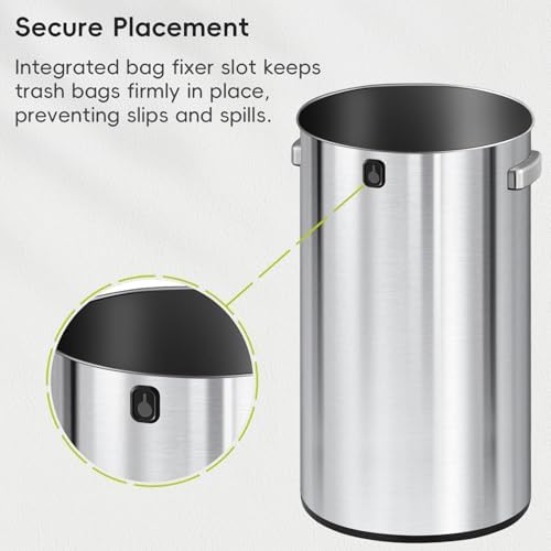 EKO 32-Gallon Round Stainless Steel Open Top Trash Can, Large Commercial Waste Bin with Detachable Lid and Carrying Handle, Brushed Metal Garbage Bin for Home, Office, Restaurant, Restroom - Image 7
