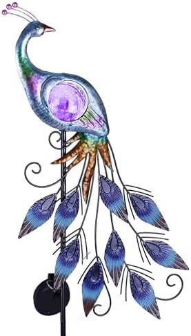TERESA'S COLLECTIONS Solar Peacock Metal Garden Stake Outdoor Light 33" by TERESASCOLLECTIONS