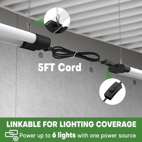 (6 Pack) T5 LED Shop Light, 4FT 4500LM Garage Lighting, 45W (150W Equivalent), 6500K Linkable Integrated Light Fixture with ON/OFF Switch, Hanging or Ceiling Mount Bright White Light for Workshop - Image 3