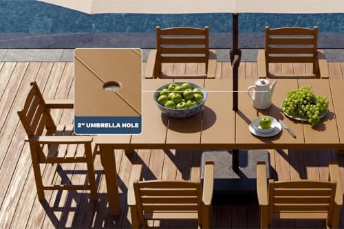 Perli™ 5-Piece Outdoor Dining Set, All-Weather HDPE Patio Furniture with 4 Armrest Chairs and Rectangular Table, UV-Resistant 4-Person Set for Deck, Backyard, Brown - Image 6