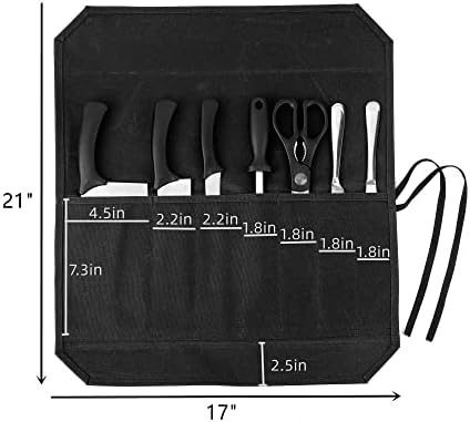 Knife Roll, Chef's Knife Roll Bag, Heavy Duty Waxed Canvas Knife Bag With 7 Slots (Black) - Image 2