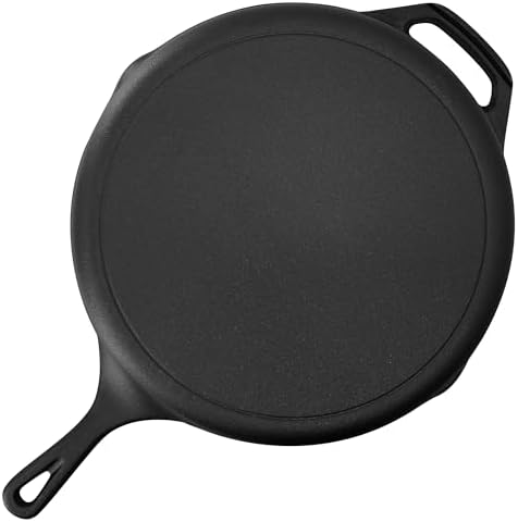 Megachef 12 Inch Pre-Seasoned Cast Iron Skillet with Tempered Glass Lid - Image 4