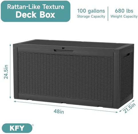 100 Gallon Waterproof Outdoor Storage Box, UV Resistant Resin Deck Box Perfect for Patio, Garden, and Pool (Black, 100 Gallon) - Image 2