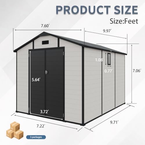 8x10 FT Plastic Outdoor Storage Shed with Lockable,Window & Floor,Beige - Image 3