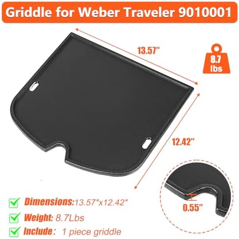 QuliMetal 7034 Cast Iron Griddle for Weber Traveler 9010001 Gas Grill - Image 2