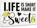 BEASTZHENG Inspirational Quote Life is Short Make it Sweet Mental Tin Sign Rustic Lemon Print for Farmhouse Home Kitchen Desk Shelf Decor by BEASTZHENG