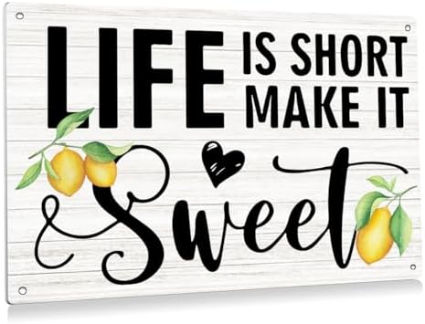 BEASTZHENG Inspirational Quote Life is Short Make it Sweet Mental Tin Sign Rustic Lemon Print for Farmhouse Home Kitchen Desk Shelf Decor by BEASTZHENG