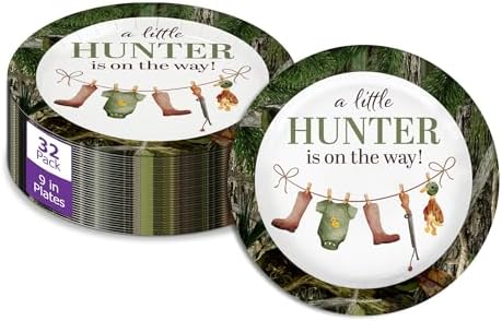 Birthday Galore Duck Hunter Baby Shower Gender Reveal – 32 Pieces Large 9" Round Disposable Paper Plates – Ideal for Vibrant, Bright Themes, Celebrations, Party Decorations, & For All Kinds of Events by BirthdayGalore