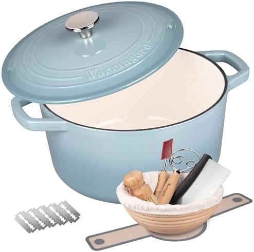 VORRINGARD Enameled Cast Iron Dutch Oven Pot with Lid, for Bread Baking, Round Bread Oven- include Sourdough Bread Baking Supplies Set, 6QT, Sea Salt by Unknown