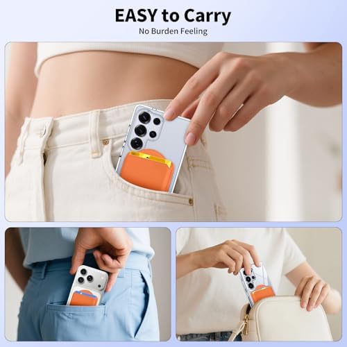 Magnetic Wallet for Samsung Galaxy S26 S25 S24 Series, Fold 8 Ultra with Magsafe Case, for iPhone 18-12 Series, RFID Blocking Leather Magnetic Card Holder | Holds 3 Cards | Orange - Image 6