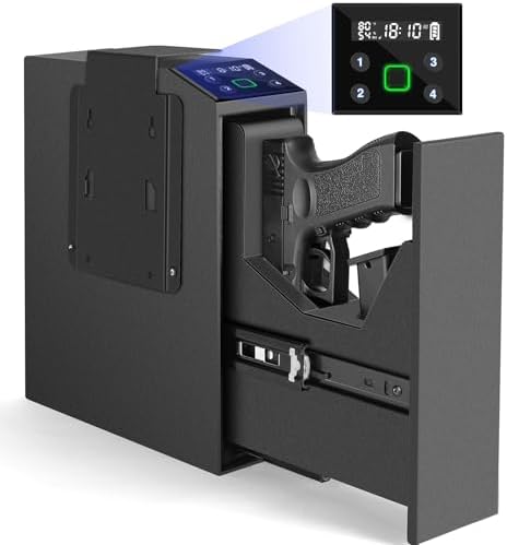 Biometric Slider Handgun Gun Safe with LCD Screen of Time Temp Humidity by LANGGER