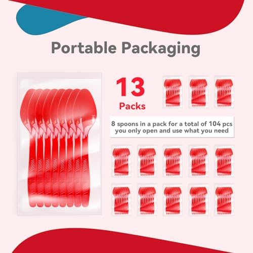 Red Plastic Spoons Heavy Duty, Disposable Party Supplies 104 PCS - Image 4