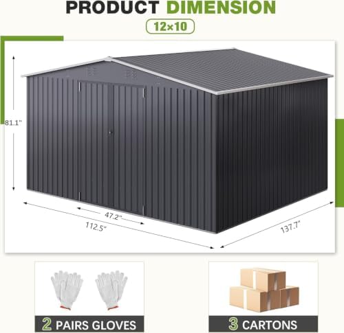 Polar Aurora 10x12 Outdoor Storage Metal Shed with Updated Frame Structure - Image 2